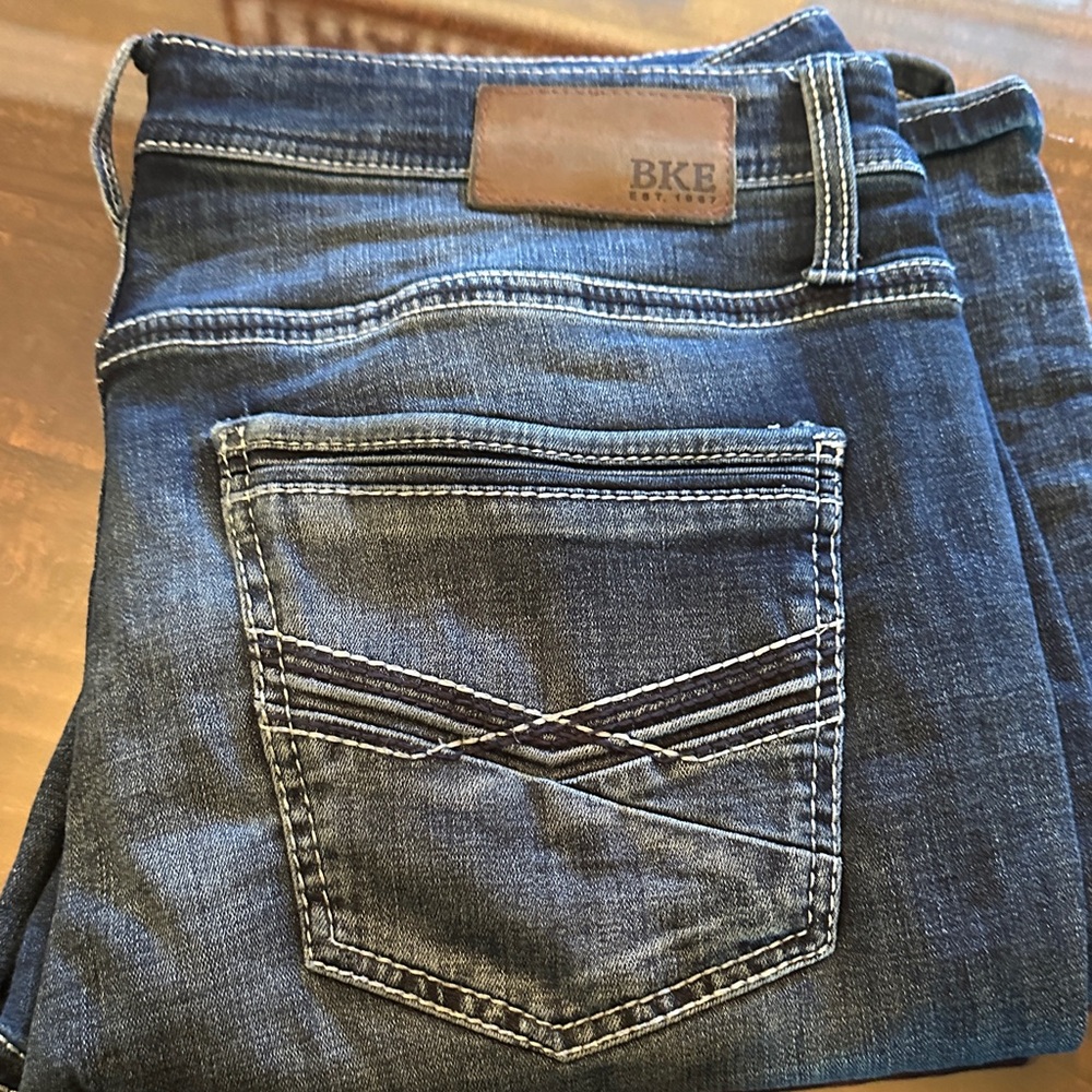 BKE Dark Blue Denim Jeans with Brown Patch